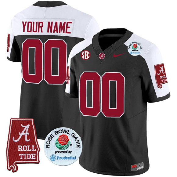 Men's Black/White Alabama Crimson Tide Active Player Custom F.U.S.E. Rose Bowl Patch Vapor Limited Stitched Football Jersey